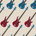 Seamless vector pattern with bass guitars Royalty Free Stock Photo