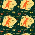 Seamless vector pattern. Be cool text. Cute Kangaroo, plants and doodle elements. Hand drawn background