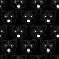 Seamless vector pattern bear head white on black. Bear face monochrome background. Minimalistic Scandinavian style