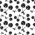 Seamless vector pattern with black decorative ornamental cherries on the white background. Royalty Free Stock Photo