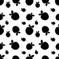 Seamless vector pattern with black decorative simple cute strawberries on the white background. Repeating tiled ornament.