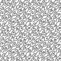 Seamless vector pattern with black linear hearts. Vector repeating texture with outlined dynamic heart shapes