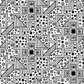 Seamless vector pattern. Black and white geometrical background with hand drawn decorative tribal elements. Print with ethnic, fol Royalty Free Stock Photo