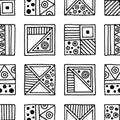 Seamless vector pattern. Black and white geometrical background with hand drawn decorative tribal elements. Print with ethnic, fol Royalty Free Stock Photo