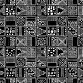 Seamless vector pattern. Black and white geometrical background with hand drawn decorative tribal elements. Print with ethnic, fol Royalty Free Stock Photo