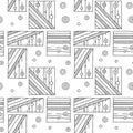 Seamless vector pattern. Black and white geometrical hand drawn background with rectangles, squares, dots. Print for background, Royalty Free Stock Photo