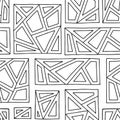 Seamless vector pattern. Black and white geometrical hand drawn background with rectangles, squares, triangles. Print for wallpape Royalty Free Stock Photo