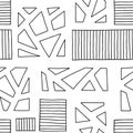 Seamless vector pattern. Black and white geometrical hand drawn background with rectangles, squares, triangles. Print for wallpape Royalty Free Stock Photo