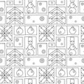 Seamless vector pattern. Black and white geometrical hand drawn background with snowflake, snowman, christmas tree. Decorative Royalty Free Stock Photo