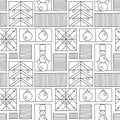 Seamless vector pattern. Black and white geometrical hand drawn background with snowflake, snowman, christmas tree. Decorative Royalty Free Stock Photo