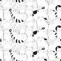 Seamless vector pattern with black and white hand drawn cute cats isolated on white background. Design for t-shirt print, fabric, Royalty Free Stock Photo