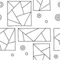 Seamless vector pattern. Black and white triangular geometrical hand drawn background with rectangles, squares, dots. Print for wa Royalty Free Stock Photo