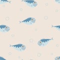 The seamless vector pattern with the blue fishes