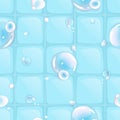 Seamless vector pattern with blue tiles in the bathroom and soap bubbles. Royalty Free Stock Photo