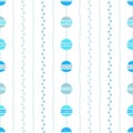 Seamless vector pattern. Blue vertical lines, circles and twigs on white background. Hand drawn abstract branch illustration Royalty Free Stock Photo