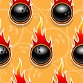 Seamless vector pattern with bowling ball icons and flames. Royalty Free Stock Photo