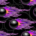 Seamless vector pattern with bowling ball icons and flames. Royalty Free Stock Photo