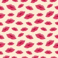 Seamless vector pattern, bright background with lips, red close-up silhouette over pink backdrop Royalty Free Stock Photo