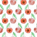 Seamless vector pattern, bright fruits background with cherry, whole and half on the white backdrop