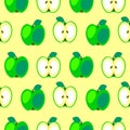 Seamless vector pattern, bright fruits symmetrical background with apples, whole and half Royalty Free Stock Photo