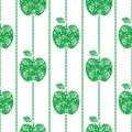 Seamless vector pattern, bright fruits symmetrical background with green decorative ornamental apples, on the white backdrop Royalty Free Stock Photo