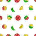 Seamless vector pattern. Bright, juicy fruit slices, on a white background. Vector graphics. Royalty Free Stock Photo