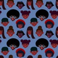 Pattern with bright portraits of african girls