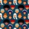 Seamless vector pattern with bright portraits of girls of different nations, with different hairstyles and characters Royalty Free Stock Photo