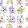 Seamless vector pattern bright portraits of women