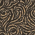 Seamless vector pattern on a brown background from flowing and broken lines with torn edges. Print for fabrics or packaging. Royalty Free Stock Photo