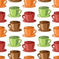 Seamless vector pattern with brown, orange, green and red cups Royalty Free Stock Photo