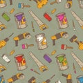 Seamless Vector Pattern with Brushes, Paints and Tools for Repair Royalty Free Stock Photo