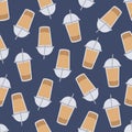 Seamless Vector Pattern with Bubble Milk Tea. Royalty Free Stock Photo