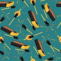 Seamless vector pattern with burning matches and matchbox Royalty Free Stock Photo