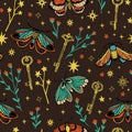 Seamless vector pattern. butterfly, flower, star. magic vintage illustration