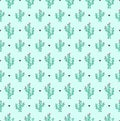 Cactuses seamless pattern on a green background.