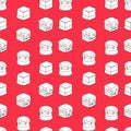 Seamless vector pattern of cakes on red background. Royalty Free Stock Photo