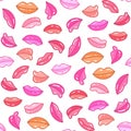 Seamless vector pattern candy shiny lips. Illustration of love, Royalty Free Stock Photo