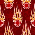 Seamless vector pattern with casino poker chips icon and classic hot rod flame.