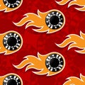 Seamless vector pattern with casino poker chips icons and flames