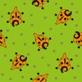 Seamless vector pattern for children. horse top view and chamomile on a green background.