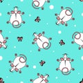 Seamless vector pattern for children. mouse top view and and bows on a gentle turquoise background.