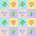 Seamless pattern pastel colors. Seasons four trees at different times of year Royalty Free Stock Photo