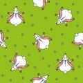 Seamless vector pattern for children. rabbit top view and chamomile on a green background.