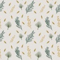Seamless vector pattern in Christmas boho colors with pine and twigs. Surface design for web and print.