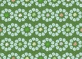 A seamless vector pattern with circles of spring flowers on a green background