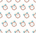 Seamless vector pattern with clock. Colorful alarm flat illustration. Symbol watch on white background Royalty Free Stock Photo