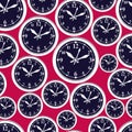 Seamless vector pattern with clocks, wake up idea. Simple timers Royalty Free Stock Photo