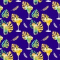 Seamless vector pattern with cocktails, mojito, margarita, martini and cosmopolitan on orange background. Wallpaper, fabric and Royalty Free Stock Photo