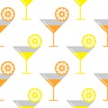 Seamless vector pattern with coctails and orange, lemons slices on the white background Royalty Free Stock Photo